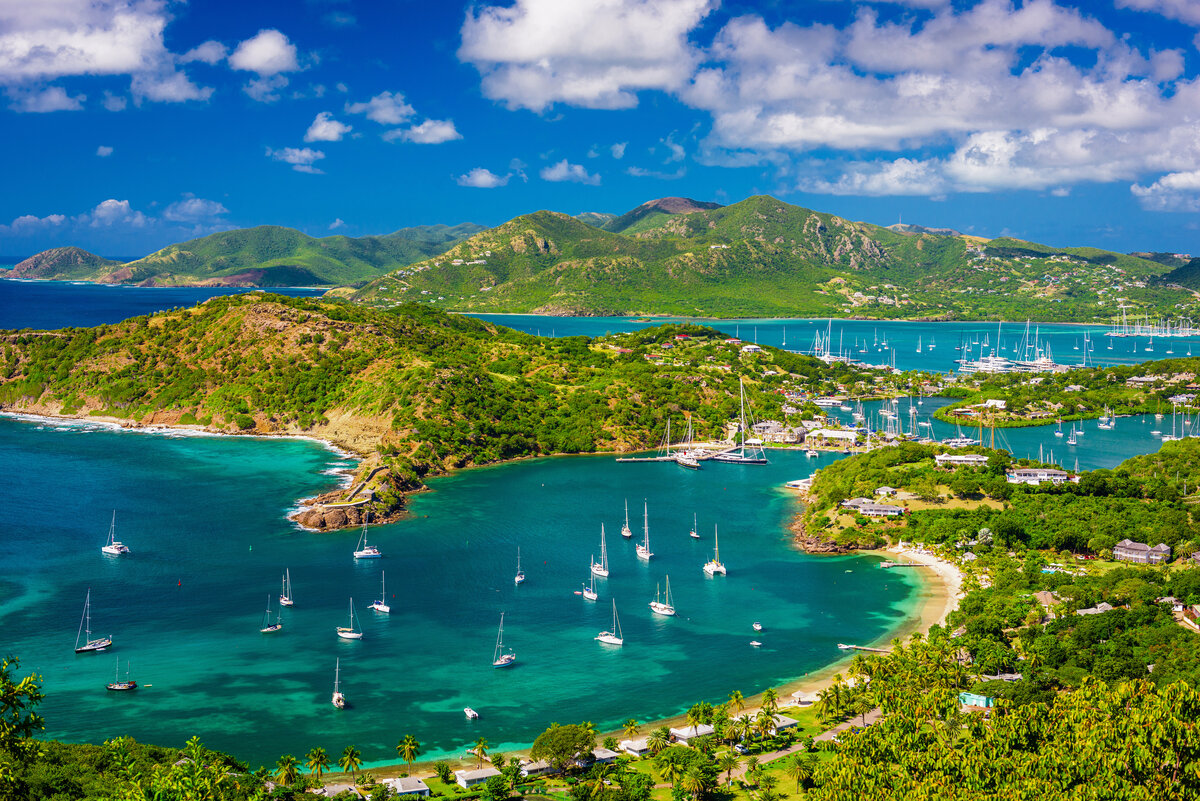 Aerial view of Antigua coastline