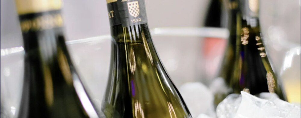 Selection of wine bottles on ice