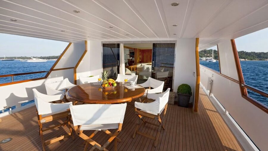 Aft deck seating with salon in view