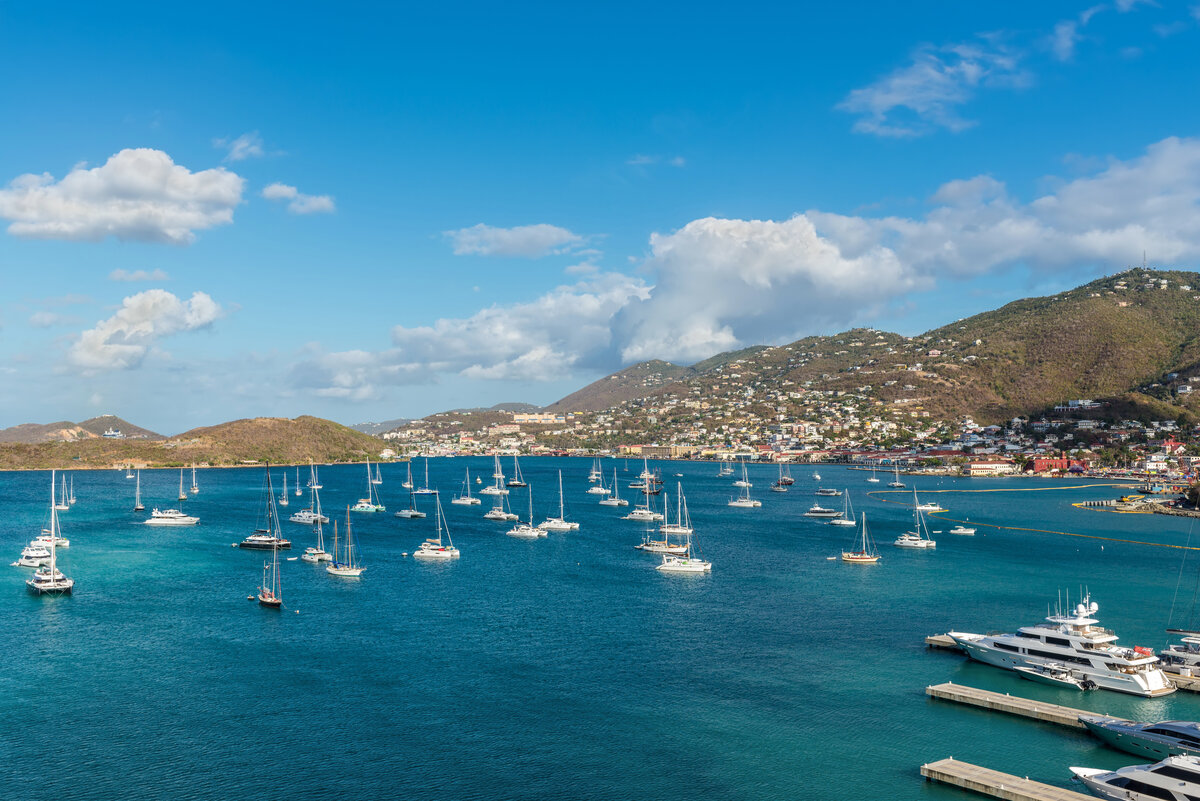 Aerial view of St Barths harbour