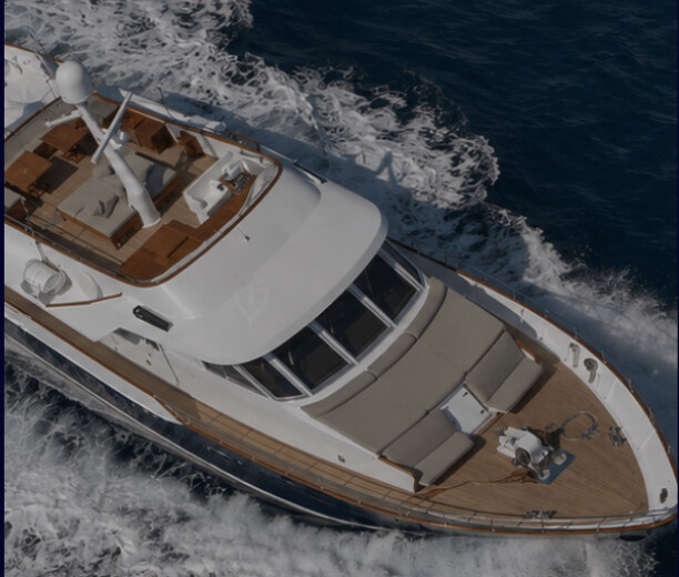 Aerial view of DUNE motor yacht underway